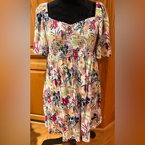 ROXY‎ Golden Dawn Smocked A-Line Mini Dress in Ash Rose Wallflower Size Large - Picture 7 of 16